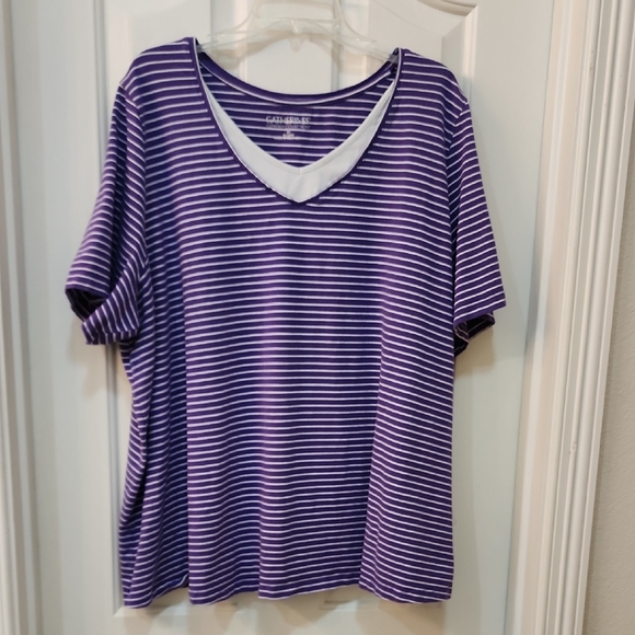 Catherines Tops - Catherines Women's Short Sleeve Purple Striped Tee